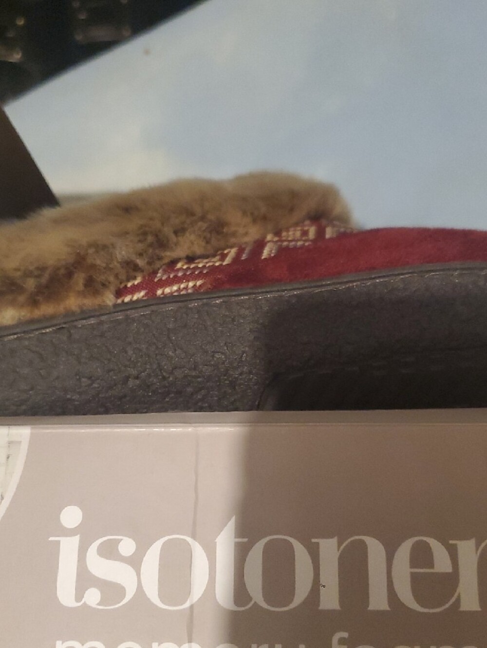 isotoner Wine Red Faux Fur-Trim Memory Foam Slip-On Slipper - Picture 4 of 7